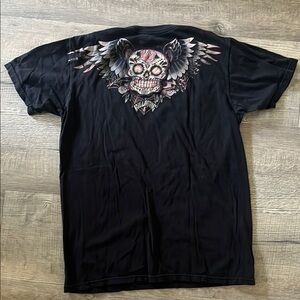Billabong Black Tee with Skull and Wings Graphic